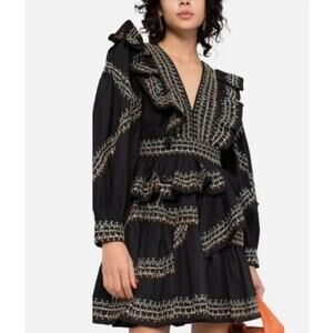 Ulla Johnson Handmade Anais Embroidered Ruffle Mini Dress Navy